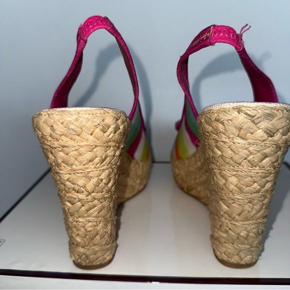 Coach Poppy Grace Watcol Multicolor Wedge Straw Collection Sandals 9 Medium - Picture 5 of 15